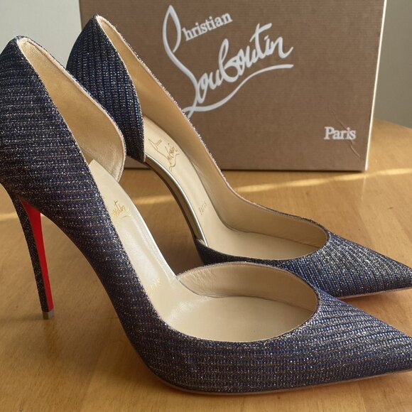 CHRISTIAN LOUBOUTIN Iriza Atlantic/Light Gold Glitter Pumps Heels - Picture 1 of 10